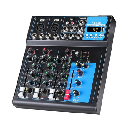 F4 Home 4-channel Bluetooth USB Reverb Mixer, US Plug (Black) - Live Sound Effects Processors by buy2fix | Online Shopping UK | buy2fix