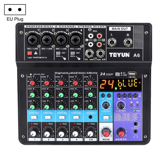TEYUN NA6 6-channel Small Mixing Console Mobile Phone Sound Card Live Broadcast Computer Recording Console Processor, EU Plug(Black) - Live Sound Effects Processors by TEYUN | Online Shopping UK | buy2fix