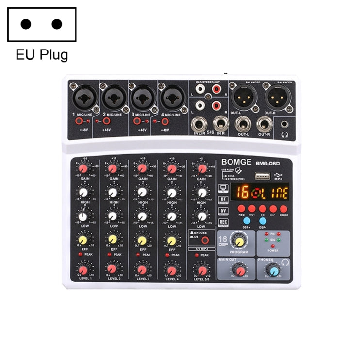 BMG-06D 6-channel Live Mixer Mobile Phone Bluetooth Sound Card Digital 16DSP Reverb Effect, EU Plug(White) - Live Sound Effects Processors by buy2fix | Online Shopping UK | buy2fix