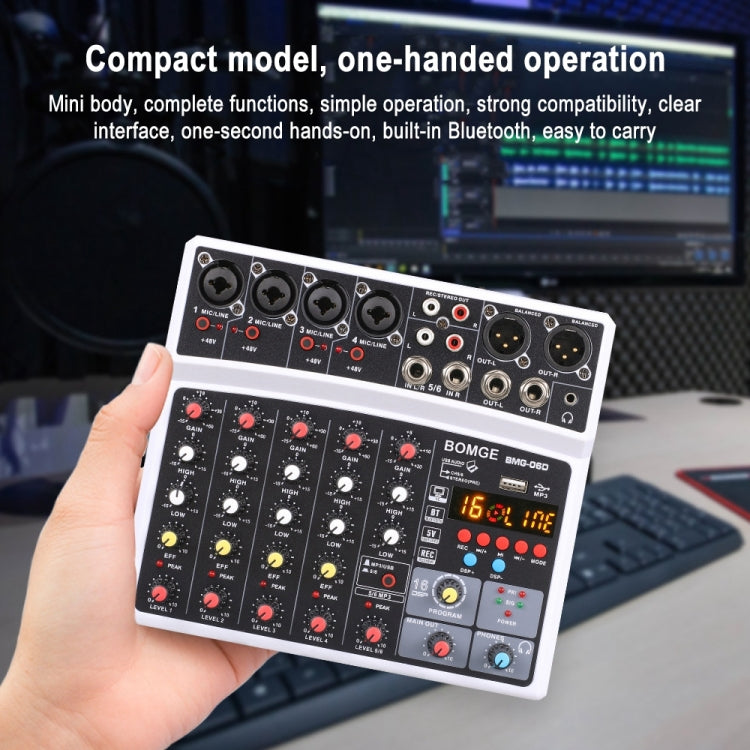 BMG-06D 6-channel Live Mixer Mobile Phone Bluetooth Sound Card Digital 16DSP Reverb Effect, EU Plug(White) - Live Sound Effects Processors by buy2fix | Online Shopping UK | buy2fix