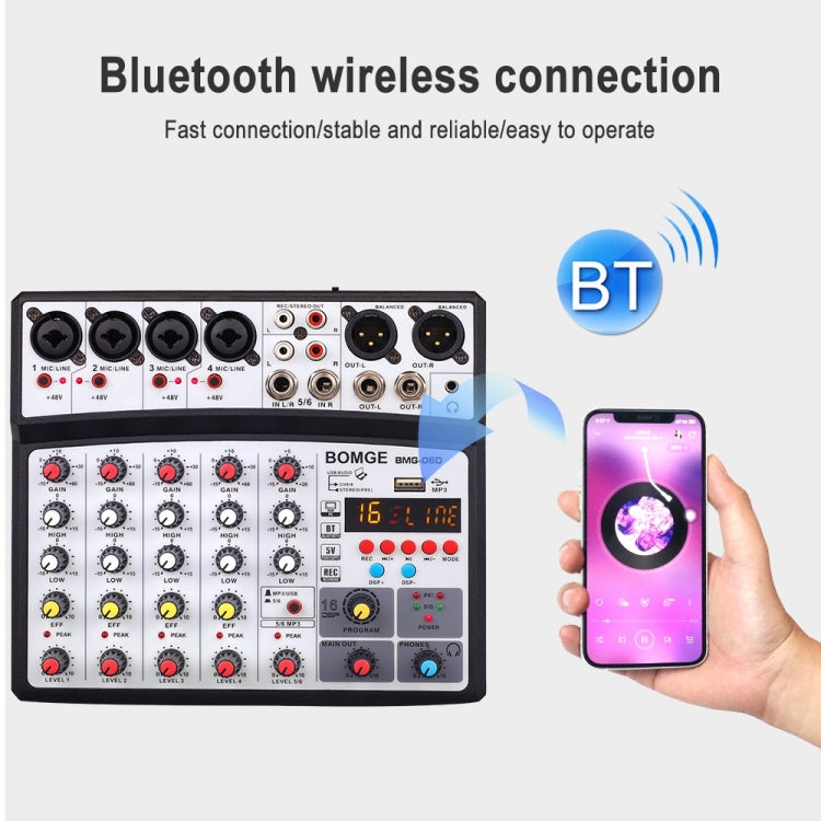 BMG-06D 6-channel Live Mixer Mobile Phone Bluetooth Sound Card Digital 16DSP Reverb Effect, EU Plug(White) - Live Sound Effects Processors by buy2fix | Online Shopping UK | buy2fix
