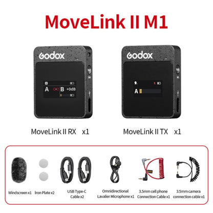 Godox MoveLink II M1 Wireless Lavalier Microphone System with Transmitters and Receiver for DSLR Cameras and Camcorders (Black) - Camera Microphone by Godox | Online Shopping UK | buy2fix