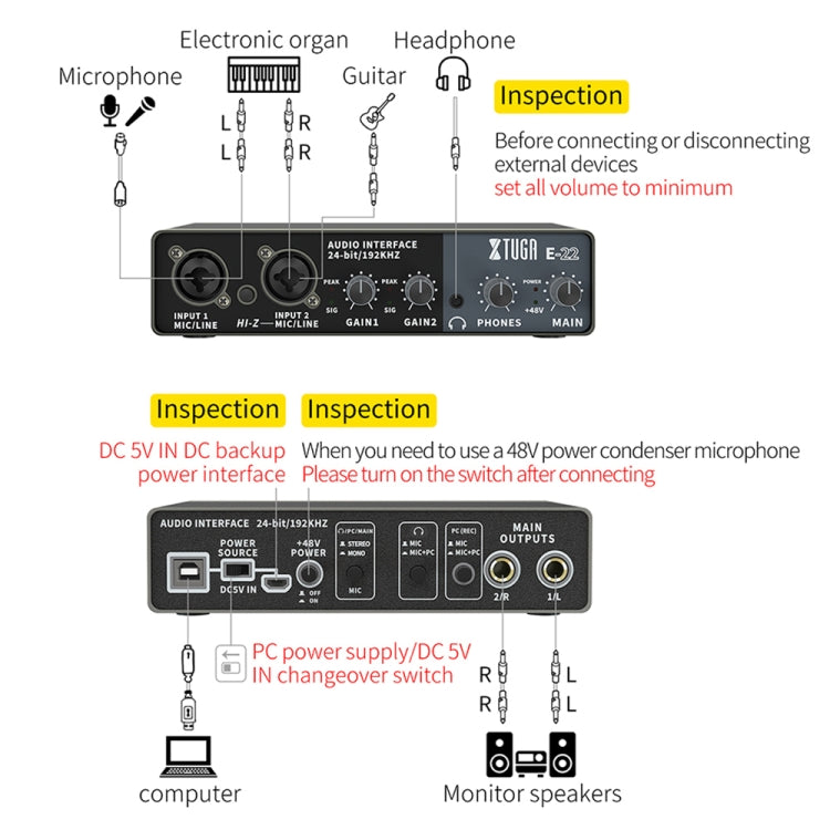 XTUGA E22 Audio Interface Professional Sound Card - Live Sound Effects Processors by XTUGA | Online Shopping UK | buy2fix