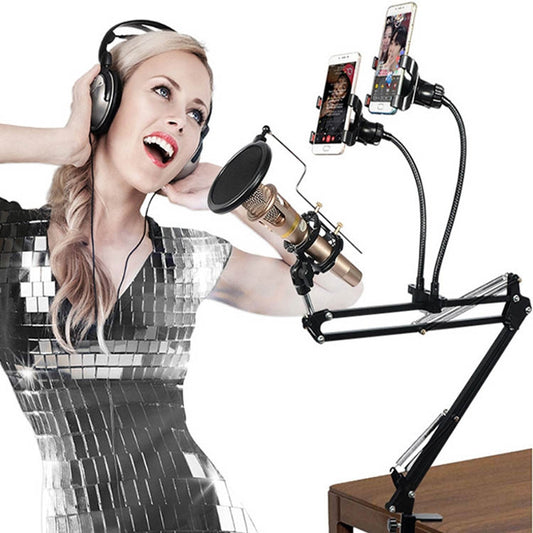 Dual Mobile Phone K Song Bracket 360 Degree Direction Cantilever Multifunctional Lazy Microphone Live Broadcast Bracket - Stand by buy2fix | Online Shopping UK | buy2fix