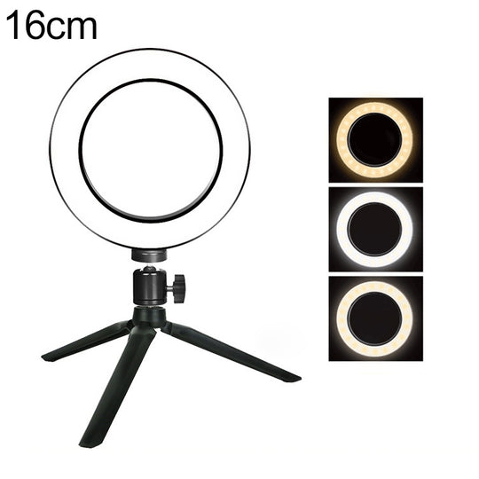 Anneau de gradation avec retardateur de diffusion en direct, lumière LED pour selfie de beauté avec petit trépied de table, diamètre de la lumière pour selfie : 16 cm
