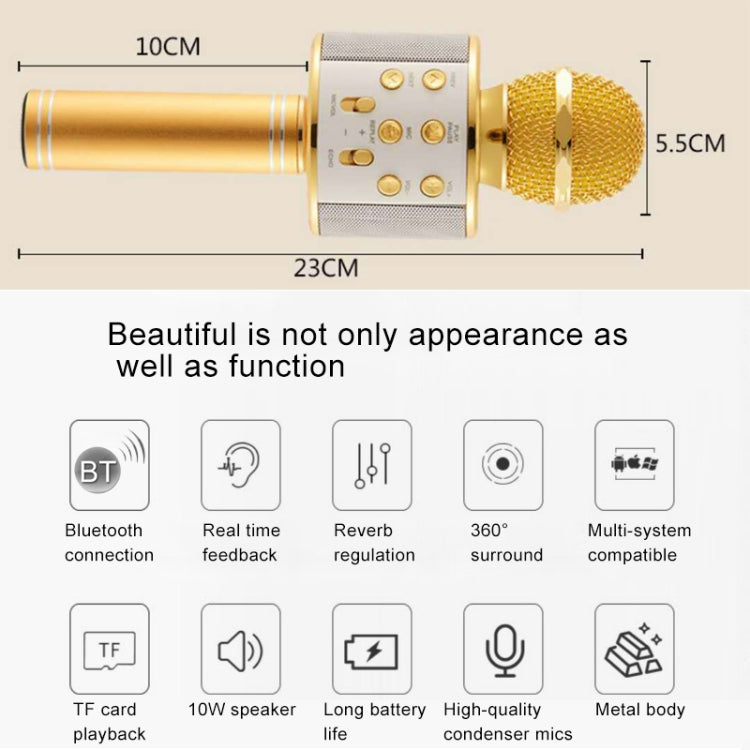 WS-858 Metal High Sound Quality Handheld KTV Karaoke Recording Bluetooth Wireless Microphone, for Notebook, PC, Speaker, Headphone, iPad, iPhone, Galaxy, Huawei, Xiaomi, LG, HTC and Other Smart Phones(Silver) - Microphone by buy2fix | Online Shopping UK | buy2fix
