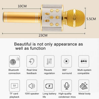 WS-858 Metal High Sound Quality Handheld KTV Karaoke Recording Bluetooth Wireless Microphone, for Notebook, PC, Speaker, Headphone, iPad, iPhone, Galaxy, Huawei, Xiaomi, LG, HTC and Other Smart Phones(Silver) - Microphone by buy2fix | Online Shopping UK | buy2fix