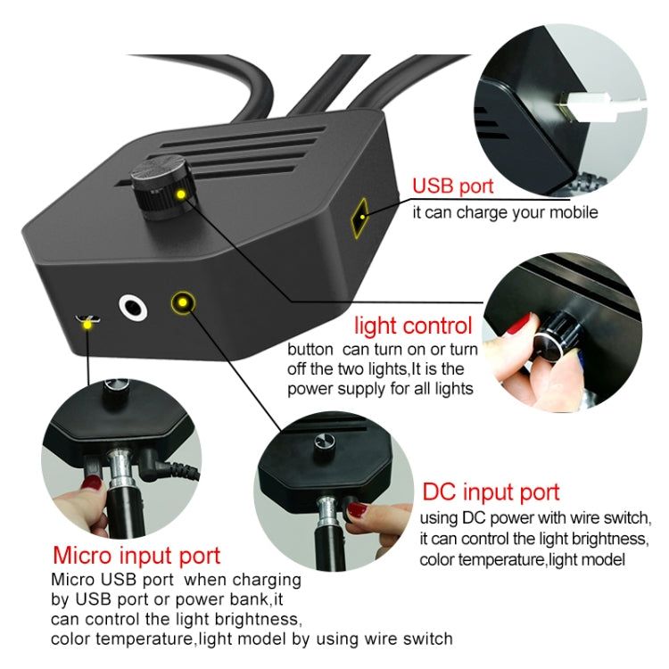 RK39 Portable Tri-color Adjustable Brightness Double Arms Fill Light with Phone Clip(Black) - Selfie Light by buy2fix | Online Shopping UK | buy2fix