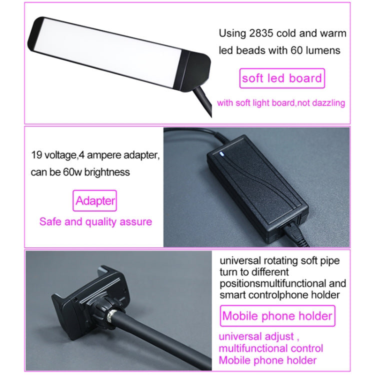 RK39 Portable Tri-color Adjustable Brightness Double Arms Fill Light with Phone Clip(Black) - Selfie Light by buy2fix | Online Shopping UK | buy2fix