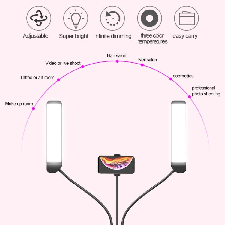 RK39 Portable Tri-color Adjustable Brightness Double Arms Fill Light with Phone Clip(Black) - Selfie Light by buy2fix | Online Shopping UK | buy2fix