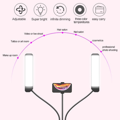 RK39 Portable Tri-color Adjustable Brightness Double Arms Fill Light with Phone Clip(Black) - Selfie Light by buy2fix | Online Shopping UK | buy2fix