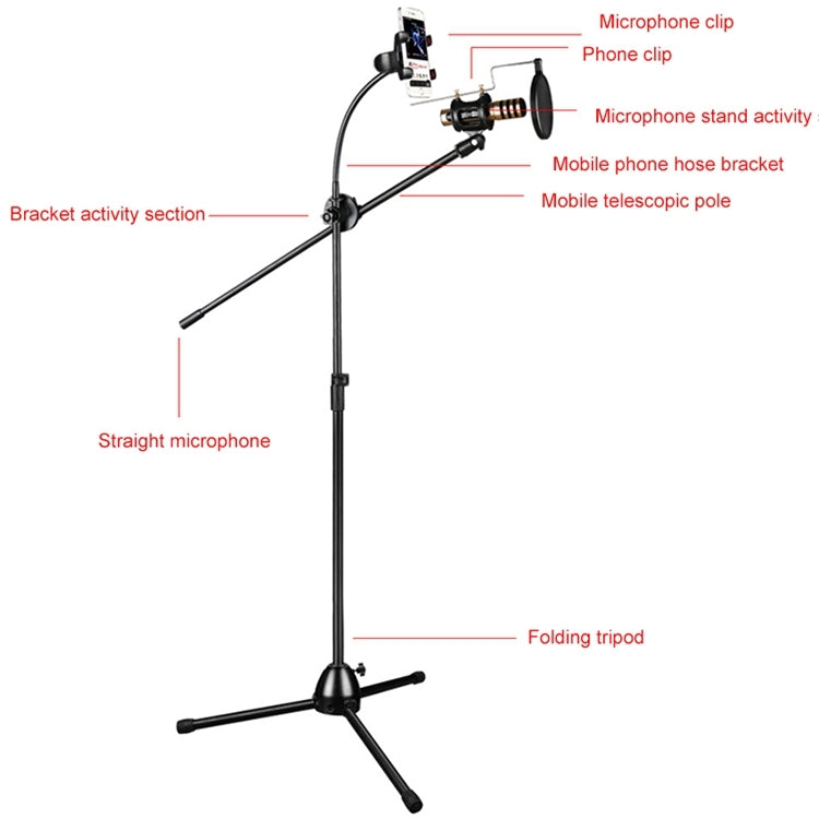RODD NB-108 Karaoke Phone Microphone Tripod Scissor Arm Stand Holder For Studio Recording, Live Broadcast, Live Show, KTV, etc. - Stand by buy2fix | Online Shopping UK | buy2fix