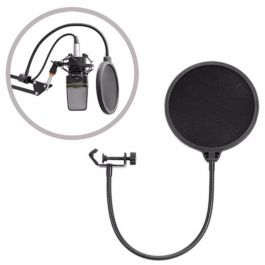 Double-layer Recording Microphone Studio Wind Screen Pop Filter Mask Shield with Clip Stabilizing Arm, For Studio Recording, Live Broadcast, Live Show, KTV, etc(Black) - Windshield by buy2fix | Online Shopping UK | buy2fix