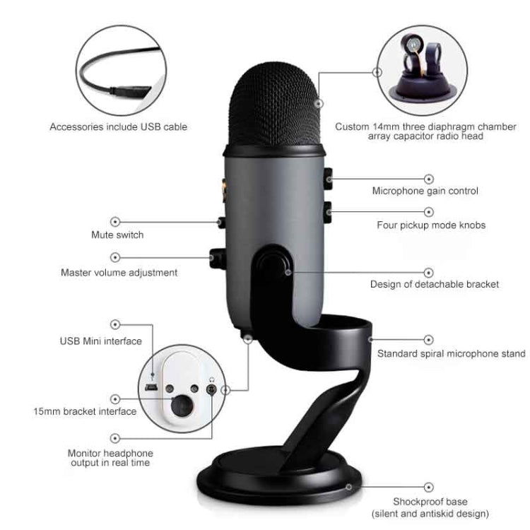 Logitech Blue Yeti USB Condenser Microphone(Silver) - Microphone by Logitech | Online Shopping UK | buy2fix