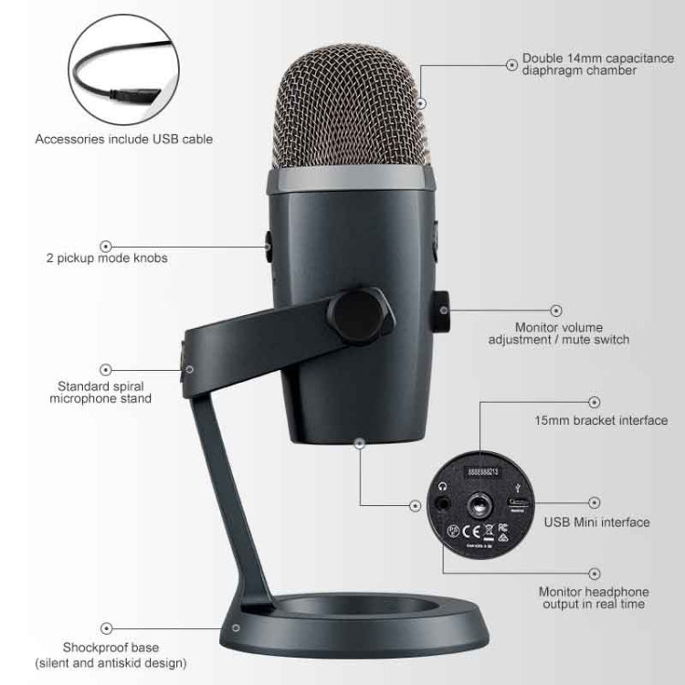 Logitech Blue Yeti Nano Condenser Digital USB Live Broadcast Microphone (Grey) - Microphone by Logitech | Online Shopping UK | buy2fix