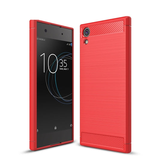 For Sony Xperia XA1 Ultra Brushed Texture Carbon Fiber Shockproof TPU Rugged Armor Protective Case(Red) by buy2fix