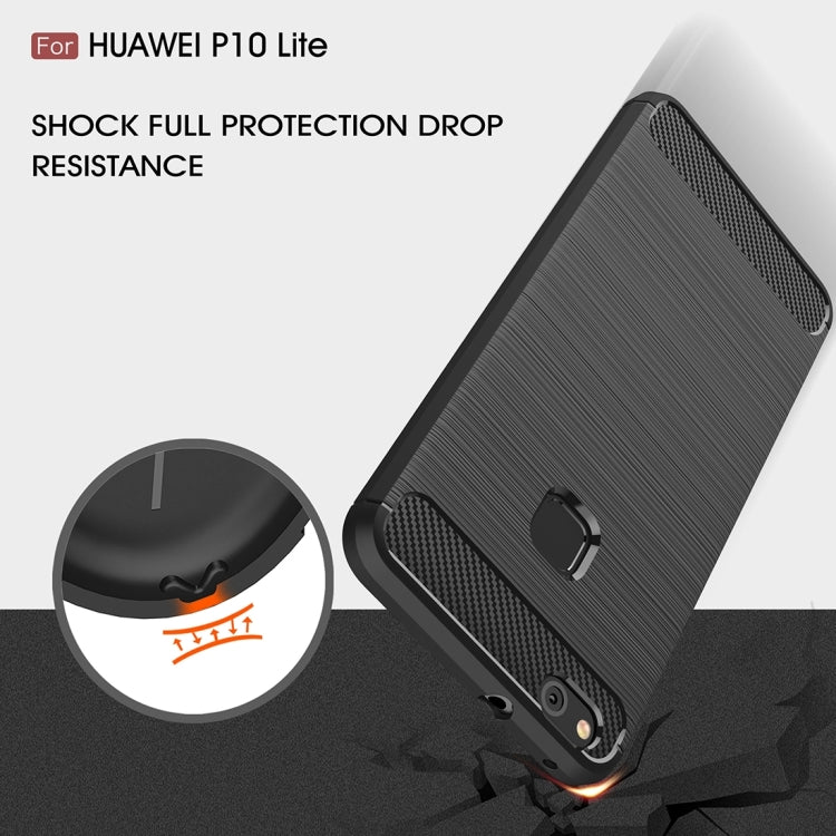 For Huawei P10 Lite Brushed Carbon Fiber Texture Shockproof TPU Protective Cover Case (Black) - Huawei Cases by buy2fix | Online Shopping UK | buy2fix