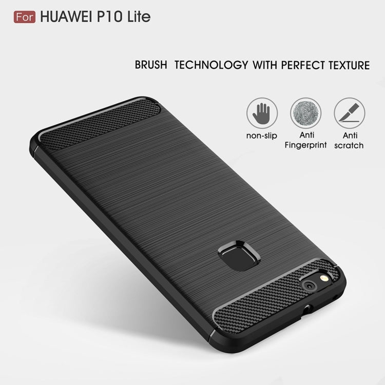 For Huawei P10 Lite Brushed Carbon Fiber Texture Shockproof TPU Protective Cover Case (Black) - Huawei Cases by buy2fix | Online Shopping UK | buy2fix