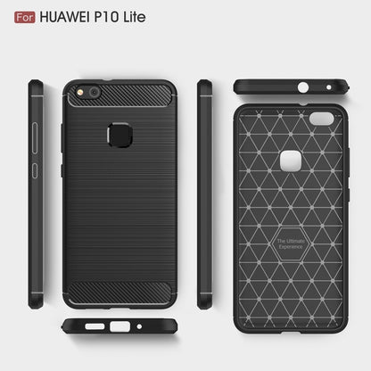 For Huawei P10 Lite Brushed Carbon Fiber Texture Shockproof TPU Protective Cover Case (Black) - Huawei Cases by buy2fix | Online Shopping UK | buy2fix