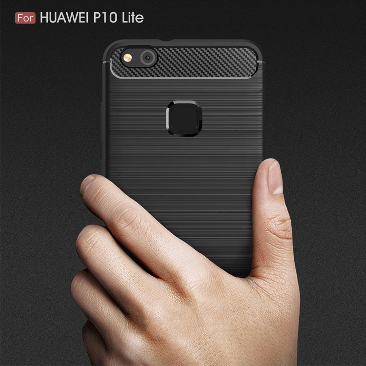 For Huawei P10 Lite Brushed Carbon Fiber Texture Shockproof TPU Protective Cover Case (Black) - Huawei Cases by buy2fix | Online Shopping UK | buy2fix
