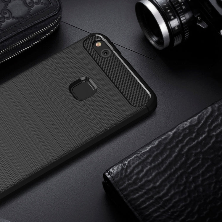 For Huawei P10 Lite Brushed Carbon Fiber Texture Shockproof TPU Protective Cover Case (Black) - Huawei Cases by buy2fix | Online Shopping UK | buy2fix