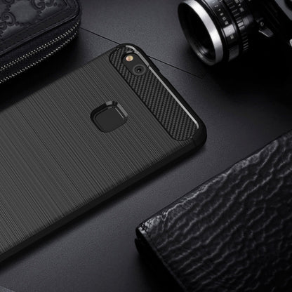For Huawei P10 Lite Brushed Carbon Fiber Texture Shockproof TPU Protective Cover Case (Black) - Huawei Cases by buy2fix | Online Shopping UK | buy2fix