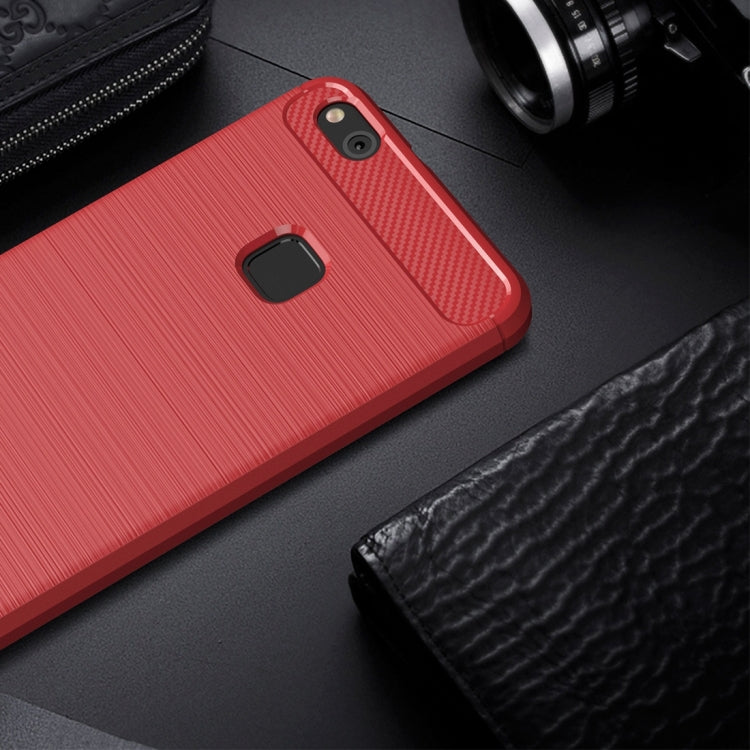 For Huawei P10 Lite Brushed Carbon Fiber Texture Shockproof TPU Protective Cover Case (Red) - Huawei Cases by buy2fix | Online Shopping UK | buy2fix