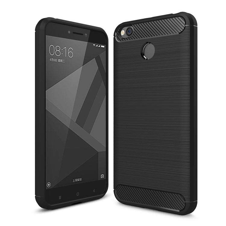 For Xiaomi Redmi 4X Brushed Carbon Fiber Texture Shockproof TPU Protective Cover Case (Black) by buy2fix