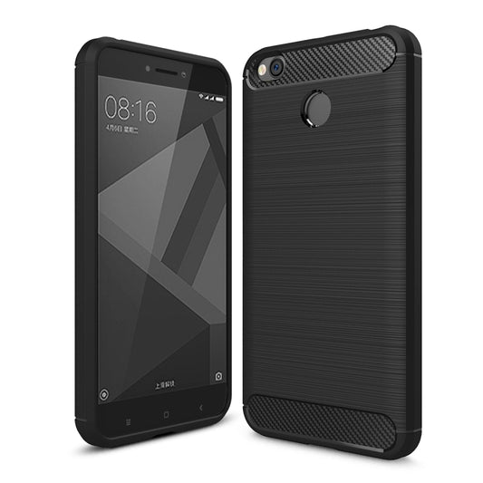 For Xiaomi Redmi 4X Brushed Carbon Fiber Texture Shockproof TPU Protective Cover Case (Black) by buy2fix