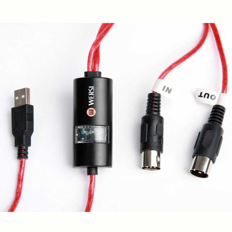 WERSI UM-18 USB MIDI Cable MidiPort Midi Cable Electric Piano Electronic Drum Music Editing Line, Length: 2m(Red) by buy2fix