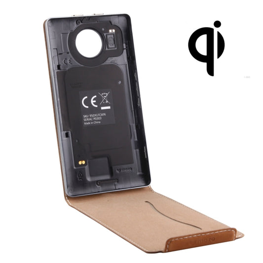 Vertical Flip Genuine Leather Case + QI Wireless Standard Charging Back Cover For Microsoft Lumia 950 XL(Brown) - For Microsoft by buy2fix | Online Shopping UK | buy2fix