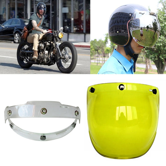 Soman Motorcycle Bubble Visor Open Face Helmet Visor Helmet Windshield Shield with Transparent Frame(Yellow)