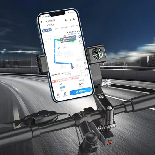 Motorcycle Spherical Compass Phone Holder, Handlebar with Light (Black) - Holder by buy2fix | Online Shopping UK | buy2fix
