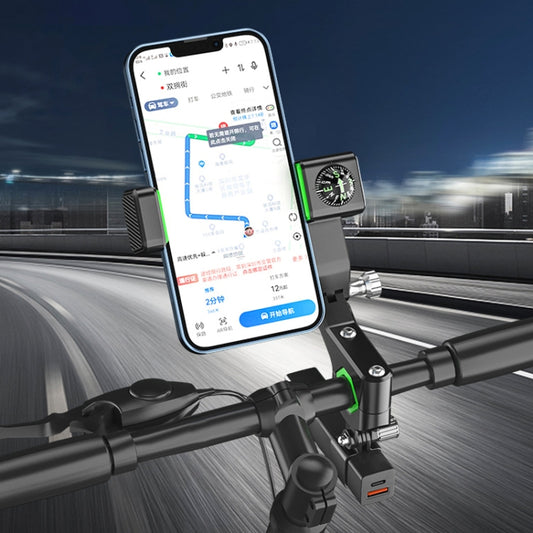 Motorcycle Spherical Compass Phone Holder, Handlebar with Light (Green) - Holder by buy2fix | Online Shopping UK | buy2fix
