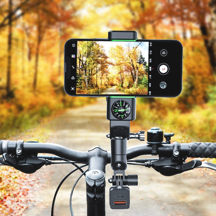 Motorcycle Spherical Compass Phone Holder, Handlebar with Light (Black) - Holder by buy2fix | Online Shopping UK | buy2fix