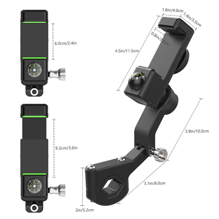 Motorcycle Spherical Compass Phone Holder, Handlebar without Light (Green) - Holder by buy2fix | Online Shopping UK | buy2fix