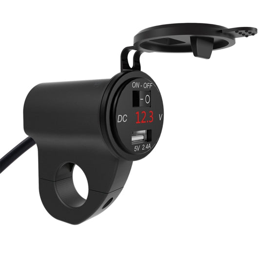 ZH-975B1 Motorcycle Aluminum Alloy Waterproof Mobile Phone Single USB Charger with Red Voltmeter(Black) - Battery Charger by buy2fix | Online Shopping UK | buy2fix