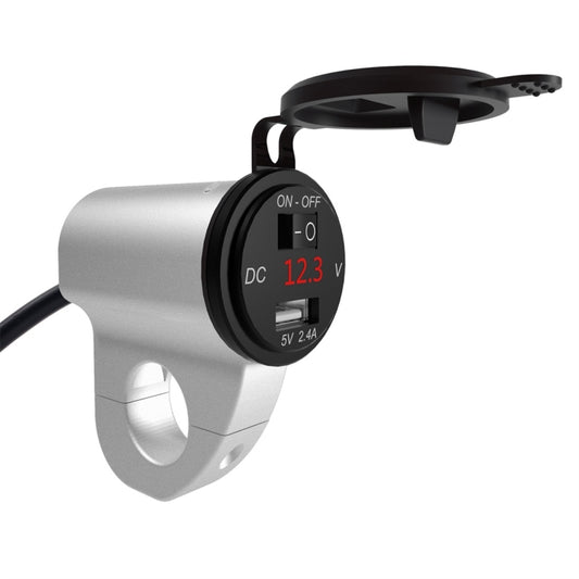 ZH-975A1 Motorcycle Aluminum Alloy Waterproof Mobile Phone Single USB Charger with Red Voltmeter(Silver) - Battery Charger by buy2fix | Online Shopping UK | buy2fix
