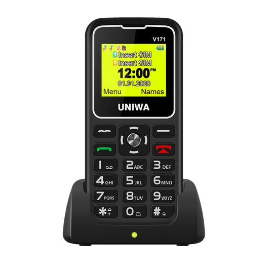 UNIWA V171 Mobile Phone, 1.77 inch, 1000mAh Battery, 21 Keys, Support Bluetooth, FM, MP3, MP4, GSM, Dual SIM, with Docking Base(Black) - UNIWA by UNIWA | Online Shopping UK | buy2fix