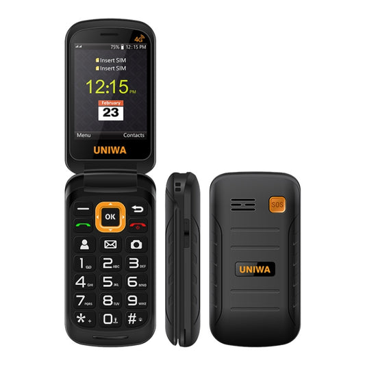 UNIWA V909T Flip Phone, 2.8 inch + 1.77 inch, UNISOC Tiger T107, Support Bluetooth, FM, Network: 4G, SOS, with Charge Dock Base(Black) - UNIWA by UNIWA | Online Shopping UK | buy2fix