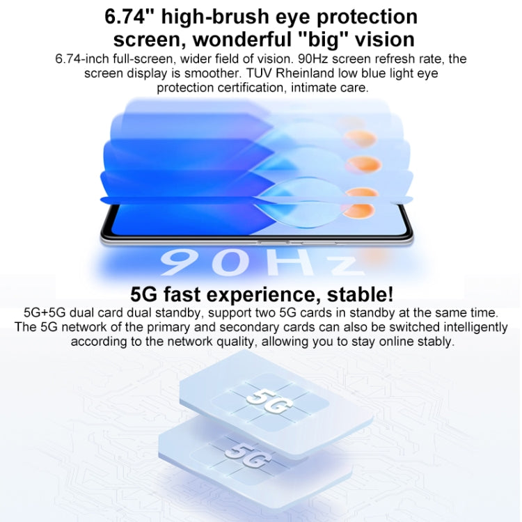 Honor Play6T 5G, 8GB+128GB, China Version, Triple Back Cameras, Side Fingerprint Identification, 5000mAh Battery, 6.74 inch Magic UI 5.0 (Android 11) MediaTek Dimensity 700 Octa Core up to 2.2GHz, Network: 5G, OTG, Not Support Google Play(Blue) - Honor by HONOR | Online Shopping UK | buy2fix