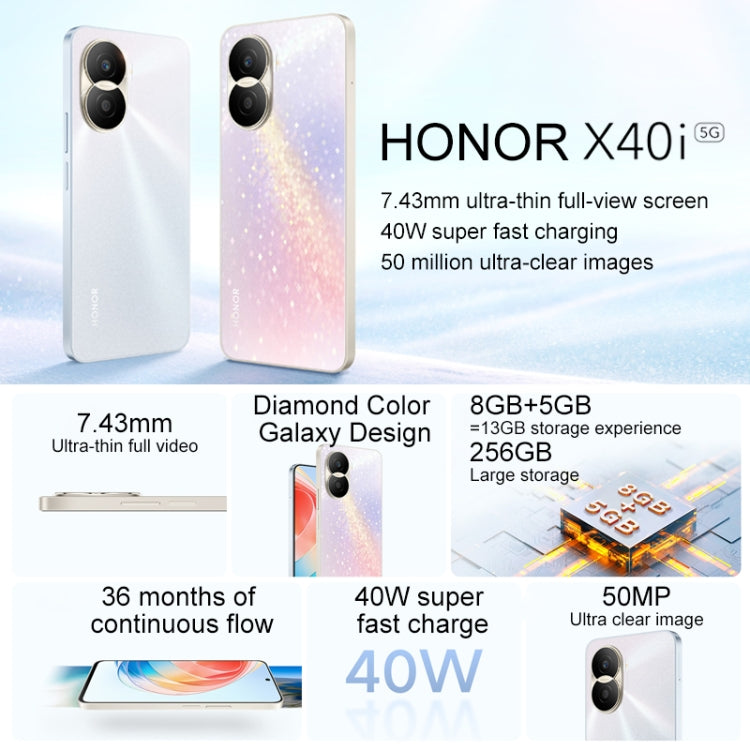 Honor X40i 5G DIO-AN00, 50MP Cameras, 8GB+128GB, China Version, Dual Back Cameras, Side Fingerprint Identification, 4000mAh Battery, 6.7 inch Magic UI 6.1 / Android 12 Dimensity 700 Octa Core up to 2.2GHz, Network: 5G, OTG, Not Support Google Play(Green) - Honor by HONOR | Online Shopping UK | buy2fix
