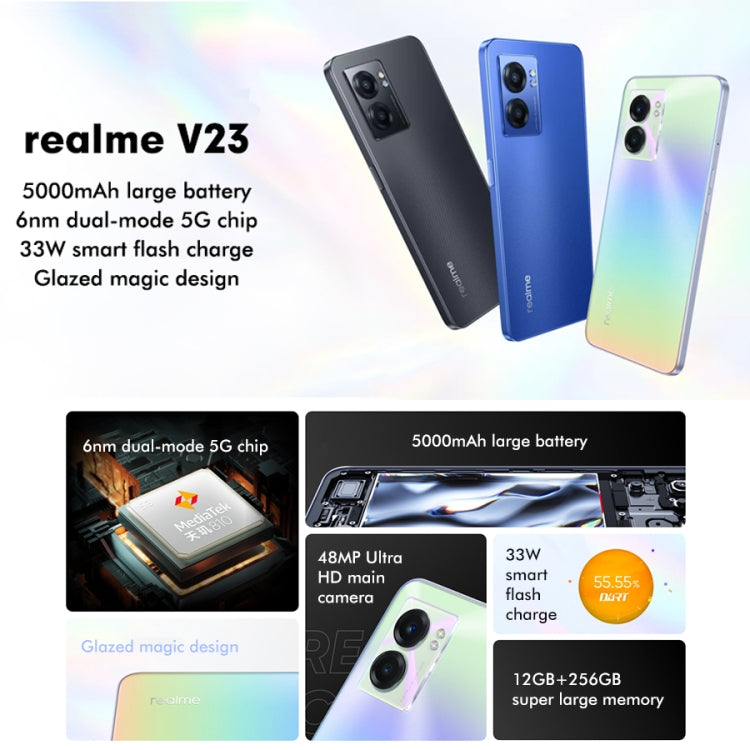 Realme V23 5G, 48MP Camera, 12GB+256GB, Dual Back Cameras, Side Fingerprint Identification, 5000mAh Battery, 6.58 inch Realme UI 3.0 / Android 12 MediaTek Dimensity 810 Octa Core up to 2.4GHz, Network: 5G, Support Google Play(Midnight Black) - Other by Realme | Online Shopping UK | buy2fix