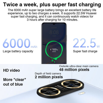 Huawei Enjoy 60 128GB MGA-AL40, 48MP Cameras, China Version, Dual Back Cameras, Face ID & Side Fingerprint Identification, 6000mAh Battery, 6.75 inch HarmonyOS 3.0 Octa Core, Network: 4G, OTG, Not Support Google Play(Black) by Huawei