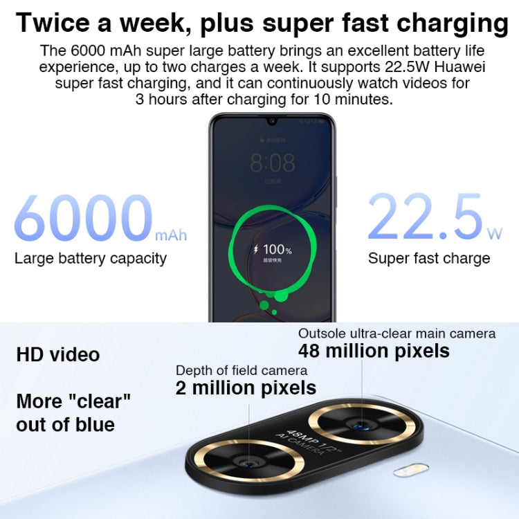 Huawei Enjoy 60 256GB MGA-AL40, 48MP Cameras, China Version, Dual Back Cameras, Face ID & Side Fingerprint Identification, 6000mAh Battery, 6.75 inch HarmonyOS 3.0 Octa Core, Network: 4G, OTG, Not Support Google Play(Gold) by Huawei