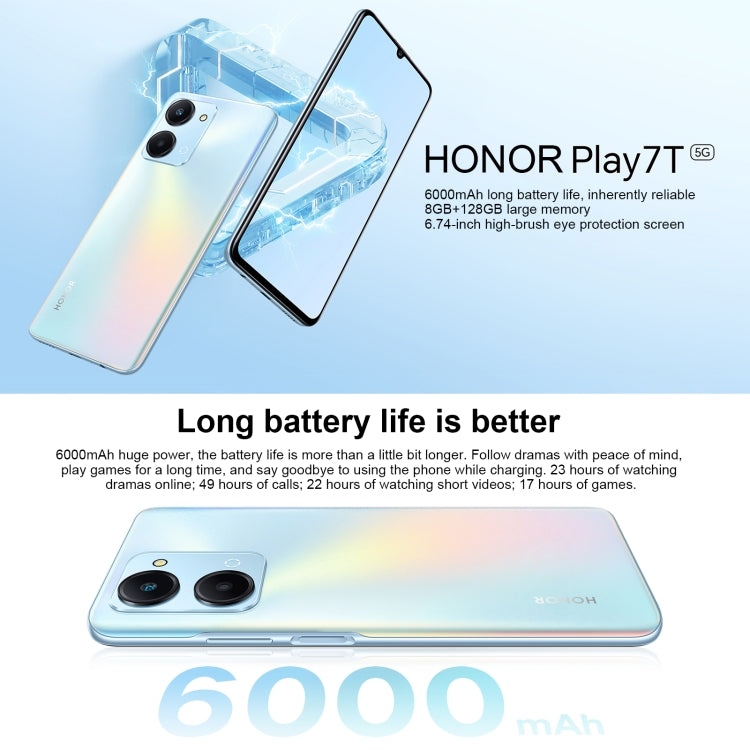 Honor Play7T RKY-AN10, 50MP Camera, 8GB+128GB, China Version, Dual Back Cameras, Side Fingerprint Identification, 6000mAh Battery, 6.74inch Magic UI 6.1 / Android 12  Dimensity 6020 Octa Core, Network: 5G, OTG, Not Support Google Play (Blue) - Honor by HONOR | Online Shopping UK | buy2fix
