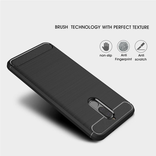 For Huawei Mate 10 Lite Brushed Carbon Fiber Texture TPU Shockproof Anti-slip Soft Protective Back Cover Case(Black) - Huawei Cases by buy2fix | Online Shopping UK | buy2fix