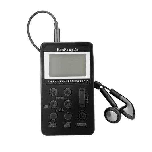 Portable AM / FM Two Bands Rechargeable Stereo Radio Mini Receiver with & LCD Screen & Earphone Jack & Lanyard (Black) - Radio Player by buy2fix | Online Shopping UK | buy2fix