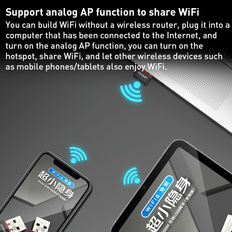 EDUP EP-AX300 300Mbps WiFi6 USB Free Drive Network Adapter - USB Network Adapter by EDUP | Online Shopping UK | buy2fix