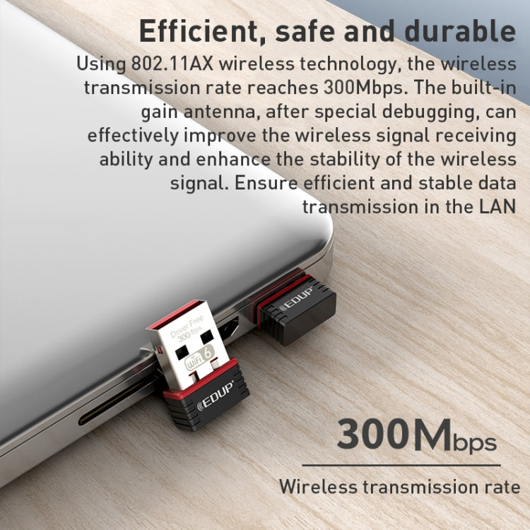 EDUP EP-AX300 300Mbps WiFi6 USB Free Drive Network Adapter - USB Network Adapter by EDUP | Online Shopping UK | buy2fix